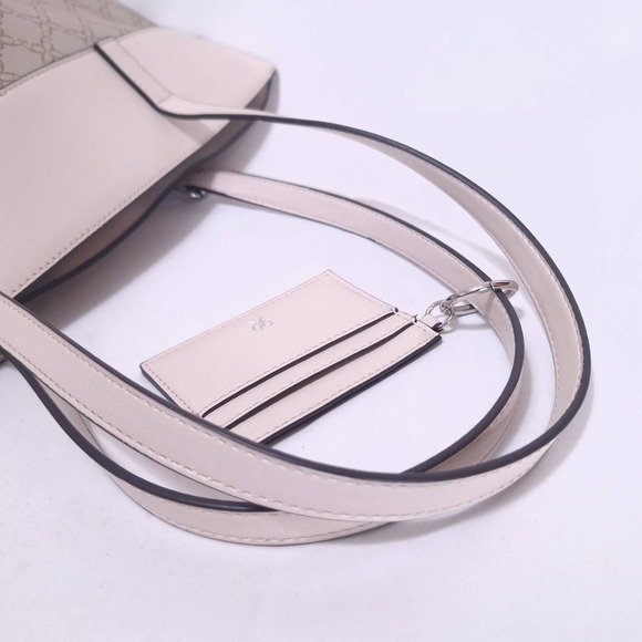 Nine West Tote Bag Beige Monogram Shoulder Bag w/ Card Holder & Top Zip Mint - Picture 7 of 12
